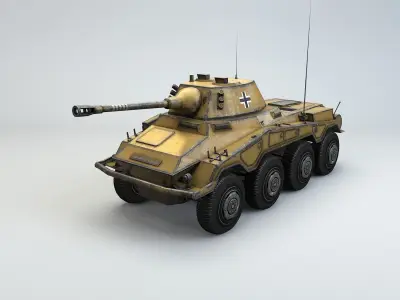 Low Poly SdKfz 234 2 Puma Armored Car Low-poly 3D model
