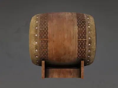 Japanese Shinto Drum - Traditional Shrine Taiko GameReady PBR Low-poly 3D model