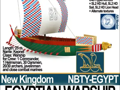 Ancient Egypt Warship Kepnet NK 3D model