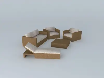 Sofa, armchair, lounge chair and table Wicker center Free 3D model