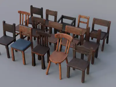 Wooden chair collection 3D model