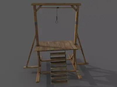 Gallows Low-poly 3D model wooden platform with ladder Low-poly 3D model