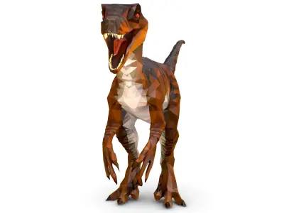 Dinosaur Raptor Red Lowpoly Art Style Animal Low-poly 3D model