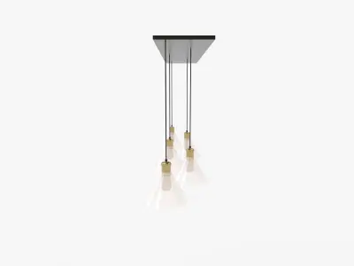 Presta Black Metal And Glass Five Light Pendant Lamp 3D model