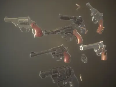 Pistols - Revolver parts Pack Low-poly 3D model
