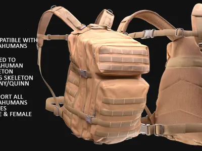 Tactical Backpack 13 - All MH Bodies and UE5 Skeletons - Rigged Low-poly 3D model