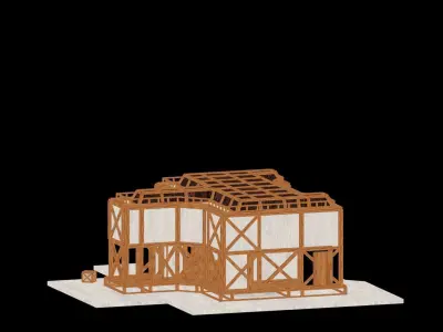 Medieval Low Poly Building Castle Wooden Village Stone House 42 Low-poly 3D model