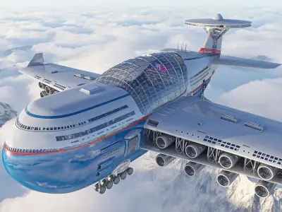 Futuristic airplane cruise 3D model