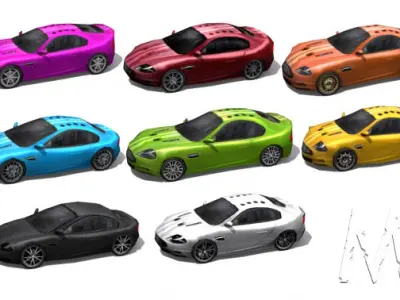 Collection Low poly cartoon cars - set 1 Low-poly 3D model
