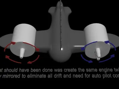 Twin Mirrored Engine Pairs - Eliminate Cause Drift - Concept 3D model