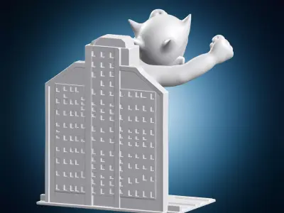 Astro Boy Flying Over City Miniature 3D print model