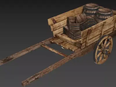 Medieval Wooden Cart 3D model get