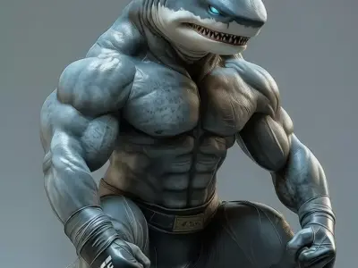 Muscular Shark Warrior Character Anthropomorphic Fighter Boxing Low-poly 3D model
