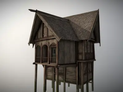 Medieval Lake Village - House 20 with interiors Low-poly 3D model