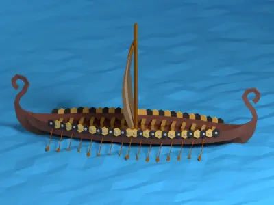 Low poly Viking Ship Low-poly 3D model