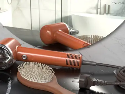 Electric Hair Dryer with Wooden Brush 3D model