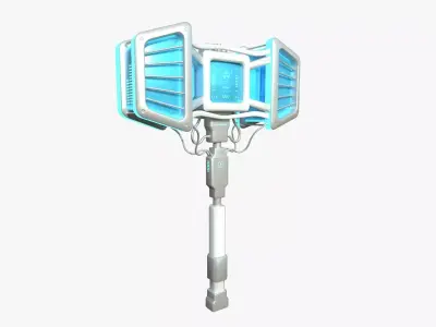 SciFi War Hammer A02 White Blue - Sci Fi Weapon Design Low-poly 3D model
