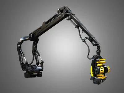 Forestry Crane with Harvester Head 3D model