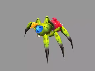 Cartoon green venomous spider Low-poly 3D model