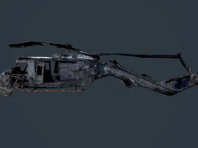 Wrecked Damaged UH1H Military Helicopter Game Ready Low-poly 3D model