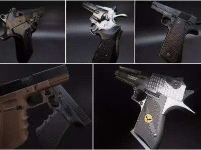 Modern AAA Pistol Pack Game Ready PBR Low-poly 3D model