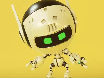 Robot wearing helmet Low-poly 3D model