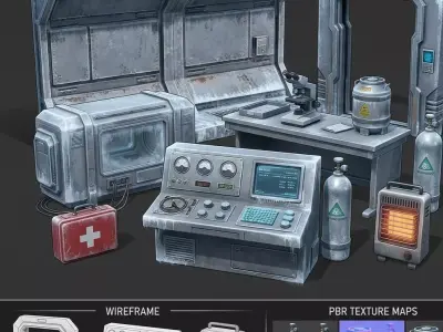 Frozen Research Lab Modular Environment Props Pack  Low-poly 3D model