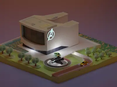 Avengers Hq lowpoly Low-poly 3D model