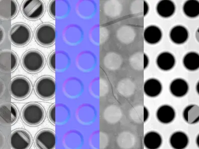 Circular Metal Grate Seamless PBR Material Texture