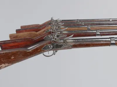 Low Poly PBR Flint Lock Rifle Low-poly 3D model