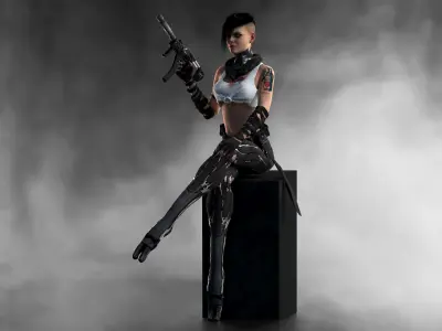 Cyber girl  Low-poly 3D model