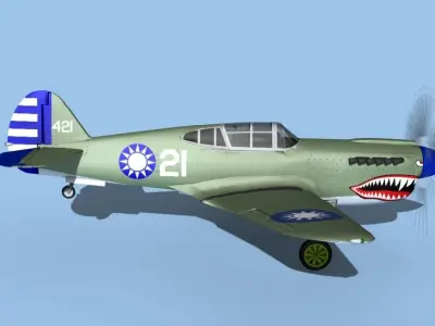 Curtiss P-40F Tomahawk V14 China 3D model