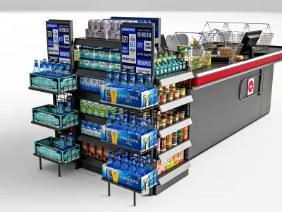 Supermarket Shop Store Elements checkout 2 3D model