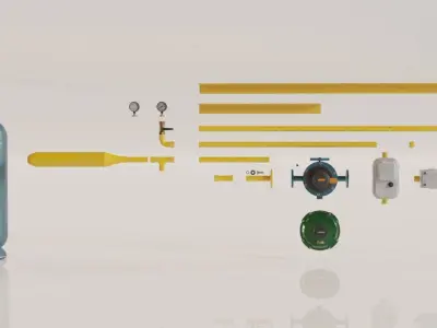 Gas unit kitbash set with 4K texture Low-poly 3D model