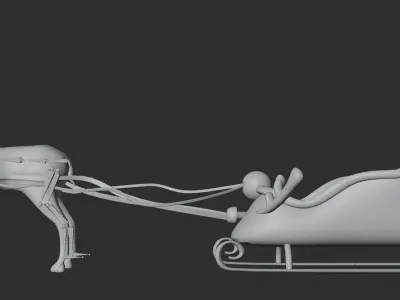 Merry christmas and happ new year reindeer with sleigh 3D model