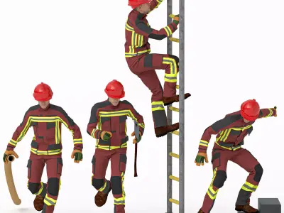 Fireman Climbing Ladder 4 pose Low-poly 3D model