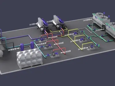 Filter cooling tower boiler platform factory industrial 3D model
