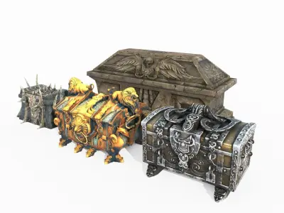Four ancient treasure chests 3D model