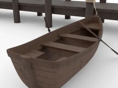 Wooden rowing boat Low-poly 3D model
