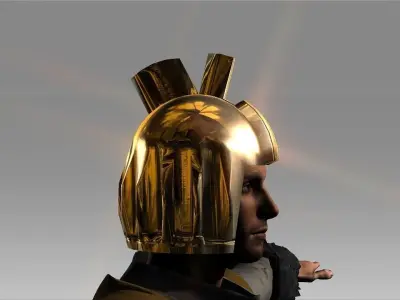Low poly golden geometrical helmet Low-poly 3D model