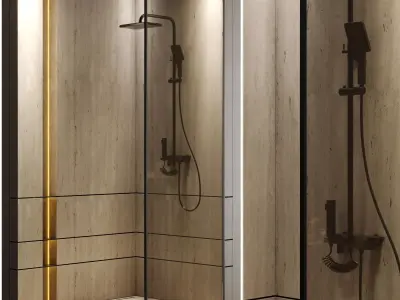 Corner Shower Cabins 07 Low-poly 3D model