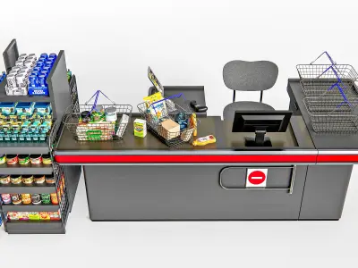 Supermarket Shop Store Elements checkout 2 3D model