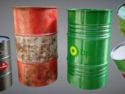 Oil Barrels Pack Low-poly 3D model