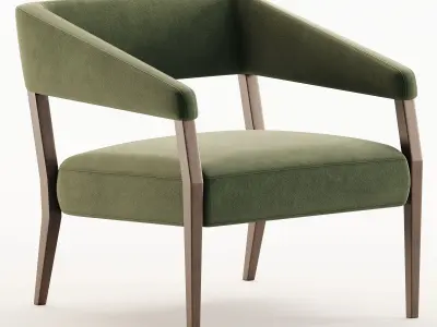 Gary Modern Oak Green Velvet Club Chair 3D model