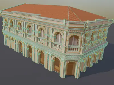 Phuket-Oldtown-2 building with arches and columns Low-poly 3D model