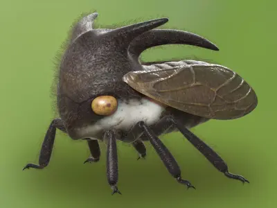 Treehopper bug with long legs and big eyes 3D model