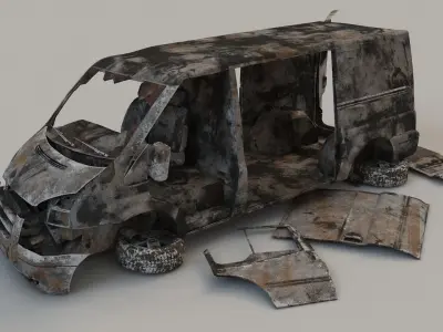 destroyed cars Low-poly 3D model