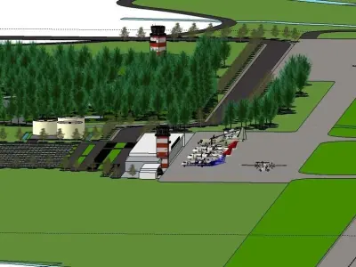 small civilian and military airport concept 3D model