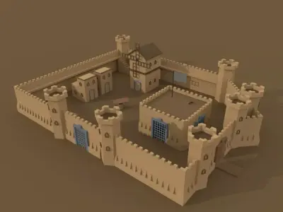 modular isometric low-poly castle Free low-poly 3D model