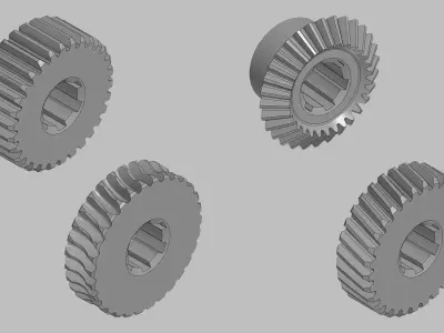 Gear Pack 4 Gears Module 2 30 Teeth Spur Helical Bevel Worm 3D model